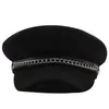 Autunno inverno catena berretti militari neri per le donne berretto militare piatto femminile cappello salior ragazza viaggio signore pittori 230920