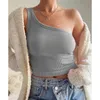 Camisolas sin mangas para mujer, camisetas sin mangas con un hombro, camiseta lisa sin mangas, chaleco Sexy de playa para mujer, ropa de moda para mujer