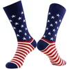 Th7z chaussettes pour hommes chaussettes bonneterie drapeau de la fête de l'indépendance américaine couleur rayé mi-longueur Football chaussettes de sport pour hommes