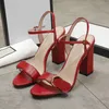 Designer women high heels sandals leather party fashion metal double buckle summer sexy lady chunky heel dress shoes