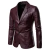 Manteaux d'extérieur pour hommes Cuir Faux Cuir Version coréenne de la veste en cuir PU pour hommes européens et américains, printemps et automne nouvelle veste en cuir à col de costume pour hommes