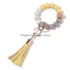 Party Favor Sile Wooden Beads Keychain Suede Tassel Bracelet Keyring Anti-Lost Bangle Key Ring For Home Wood Beaded Crafts Car Decor Dhqri