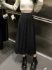 スカートHouzhou Long Pleated Skirt Women Vintage Korean Fashion Solid High WAIST ALINE MIDI SCHRAOL GIRL ELEGANT CASUAL AUCTURE 231204