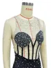 Casual Dresses Beyprern Sleeveless Rhinestone Mini Dress Chic Nude Mesh Pearls Patchwork Romper Birthday Outfits Sexy Clubwear