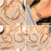 Charm Bracelets Charm Bracelets Exaggerated Thick Chain Bracelet Hip Hop Letter B Charms For Women Vintage Gold Sier Color Bangles A11 Dhhp9