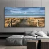 Strand Landschaft Leinwand Malerei Innendekorationen Holz Brücke Wand Kunst Bilder für Wohnzimmer Home Decor Meer Sonnenuntergang Prints223i