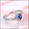 Solitaire Ring Bk 3 PCS/Lot Women Holiday Gift Jewelry Unique Blue Crystal Cubic Zirconia Gems 925 Sterling Sier Plated Wedding Party Dhkyd