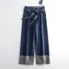 Kvinnors jeans breda benband streetwear kvinnor non strech