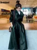 Damesjassen Nerazzurri Lente Zwart Oversized Lange Waterdichte Lederen Trenchcoat voor Dames Lange Mouwen Losse Koreaanse Mode Kleding 231204