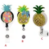 Cartoon Key Rings Fruit Pineapple Rhinestone Retractable ID Holder For Nurse Name Accessories Badge Reel With Alligator Clip178D