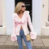 Womens Sweaters Ribbed Knitted Cardigans with Fur Trim Collar Long Sleeve Slim Autumn Winter Jumpers Women Knitwear Tops Pink Cardigan 231204