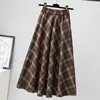 Skirts Rimocy Autumn Winter Woolen Skirt Women Korean Style Thick High Waist Long Woman A Line Pleated Plaid Female 231204