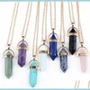 Pendant Necklaces Necklace Gold Chain Jewelry Healing Crystals Amethyst Rose Quartz Chakra Point Women Men Natural Stone Pendants Leat Dhmln