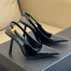 Spiegelgesicht echtes Leder-Slingback Pumps Damens Speced Toes Geometrie Stiletto Ferse Kleid Schuhe 10 cm Schnalle Zapfen-Schnür-Absätze Modedesigner Schuhe