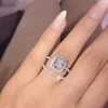 Moissanite Bizuteria Gemstone Real 14 K White Gold Ring For Women Solid 14K Anillos DeWedding Jewelry Rings Box Cluster2711