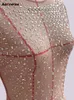 メッシュのためのメッシュ新しいファッションエレガントなスリムOネックドレスビンテージ長袖スプリットハイウエストイブニングドレス