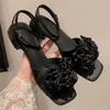 Sandálias Danxuefei Mulheres Genuínas Couro Ankle Strap Flats Flor Decoração Open Toe Verão Casual Doce Estilo Coreano Sapatos