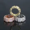 Bröllopsringar Guld Silver Color Square CZ Zircon Engagemet Ring för män Kvinnliga smycken Iced Out Bling Rectangle Band 231205