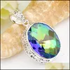 Pendant Necklaces Luckyshine 12Pieces Fashion Jewelry Wholesale 925 Sier Classic Royal Style Rainbow Blue Oval Mystic Topaz Crystal Pe Dhn6Y