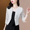 Women's Suits S-4XL Women Blazer Jacket Lace Short Thin V Neck Three Quarter Sleeve Slim Spring Summer Autumn Casual Plus Size Black White