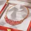 Designer Collection Style Serpent Snake Necklace Women Lady Inlay Diamond Red Beads Double Snake Pendant Plated Rose Gold Color Chain Dinner Party Jewelry