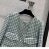 Women's Jackets 2023 Spring/Summer Mint Green Four Pocket Soft Tweed Celebrity Coat Versatile Slim Top