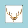 Anhänger Halsketten Strass Kristall Halskette Weihnachten Hirsch Anhänger Halsketten Boho Geweih Horn Tier Drop Lieferung Schmuck Halskette Dh4Wl