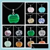 Colliers de pendentif Déclassement Collier Bijoux cicatrisation cristaux Corde en cuir Croix de fleur ronde pomme Pénances en pierre naturelle Deliv Dhi5y