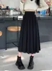 스커트 Houzhou Long Preated Skirt 여성 빈티지 한국 패션 고체 고형 허리 미드 미디 여고 여학생 우아한 가을 231204