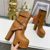 Ny Plateau Ankle Boot Round Toe 14,5 cm High Heel Booties Buckle Solid Color äkta läder blixtlåsstängning Chunky Boot Luxury Designer för Women Factory Factwear