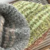 Basker japanska kvinnor randig blommaklipp dubbelskikt termiskt öronskydd ull tjock stickad hatt pullover mjuk vinter beanie