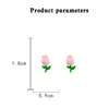 Stud Oorbellen U-Magisch Temperament Roze Tulpen Spray Bloem Earing Voor Vrouwen Fantasie Groene Plant Metalen Party Oorbel Sieraden Accessoires