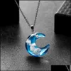 Pendant Necklaces Crystal Glass Necklace Moon Pendant Blue Sky White Cloud Transparent Resin Pendants Necklaces Women Fashion Jewelry Dhb2O