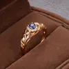 Bröllopsringar Kinel Blue Natural Zircon 585 Rose Gold Ring Hollow Crystal Flower Ethnic Bride For Women Vintage Fine Jewelry 231205