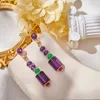 Designer Collection Style Stud Earrings Women Lady Inlay Diamond Cubic Zircon 925 Sterling Silver Plated Rose Gold Color Tassels Purple Beads Dinner Party Eardrop