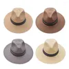 Шляпы с широкими полями, 10 шт., модная летняя повседневная пляжная шляпа унисекс в стиле трилби, большая джазовая шляпа от солнца, панамская бумажная соломенная кепка для женщин и мужчин с черной лентой