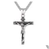 Colliers Pendentif Colliers Pendentif Hommes Chaîne Bijoux Chrétiens Collier Cadeaux En Acier Inoxydable Vintage Croix Inri Crucifix Jésus Pièce Dhpgb