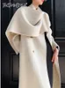 Women's Trench Coats TWOTWINSTYLE Double-sided Woolen Belt Shawl Scarf Collar Double-breasted Solid Color Women's Coats Autumn And Winter 231204