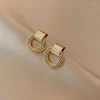 Boucles d'oreilles à clous pour femmes, couleur or Simple, Vintage, petit cercle, pompon, Piercing pour femmes, charme coréen inhabituel, bijoux d'oreille 203V