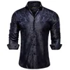 Men's Casual Shirts Luxury Blue Black Paisley Silk Shirts for Men Long Sleeve Wedding Party Prom Tuxedo Dress Shirt Casual Designer Clothing 231205