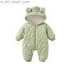 Down Coat Bodysuit Jackets for Newborns Baby Clothes Rompers Winter Kids Hoodied Zip-Up Cotton-Padded Coats Children Jumpsuit 0-24 Months Q231205