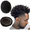 6mm Welle Afro Vire menschliche Haar Ersatz Hand gebunden #1B Full Lace Toupes für schwarze Mann in Amerika schnelle Express -Lieferung