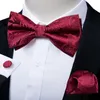 Bow Ties Wedding Paisley Red Men Tie for Groom Classic Fashion Prek Bowtie Pocket Cufflinks Set Man Shirt Decil