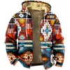 Bluzy męskie 2023 Zimowe zamek błyskawiczne z długim rękawem polar Parka płaszcz niedźwiedzia etniczne plemienne bluzy bite