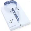 Мужские повседневные рубашки, сине-белая фарфоровая деловая рубашка с принтом, мужская корейская версия, тонкий формальный хлопковый воротник с острым воротником и пуговицами с длинным рукавом