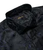 Camicie casual da uomo Camicie di seta Paisley blu lusso nero per uomo Manica lunga Camicia da cerimonia nuziale da ballo Prom Tuxedo Camicia casual Abbigliamento firmato 231205