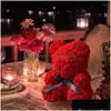 Dekoratif çiçek çelenk dekoratif çiçekler oyuncak gül ayı 25cm yapay ışık kutusu kız arkadaşı yıldönümü Noel Valent Dhgmx