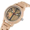 Relógios de punho Women's Watch Wood Quartz Natural Wristwatch Luminous Full Maple Tree of Life Pattern Dial