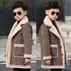 Down Coat 2023 Children Casual Woolen Coat Fall Winter Boys Handsome Plush Velvet Heavy Outerwear Clothes Kids Splicing Pocket Trench Coat Q231205