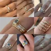 Boho 4st Set Luxury Blue Crystal Rings for Women Fashion Yellow Gold Color Wedding Jewelry Accessories Gifts Löfte Ring2351